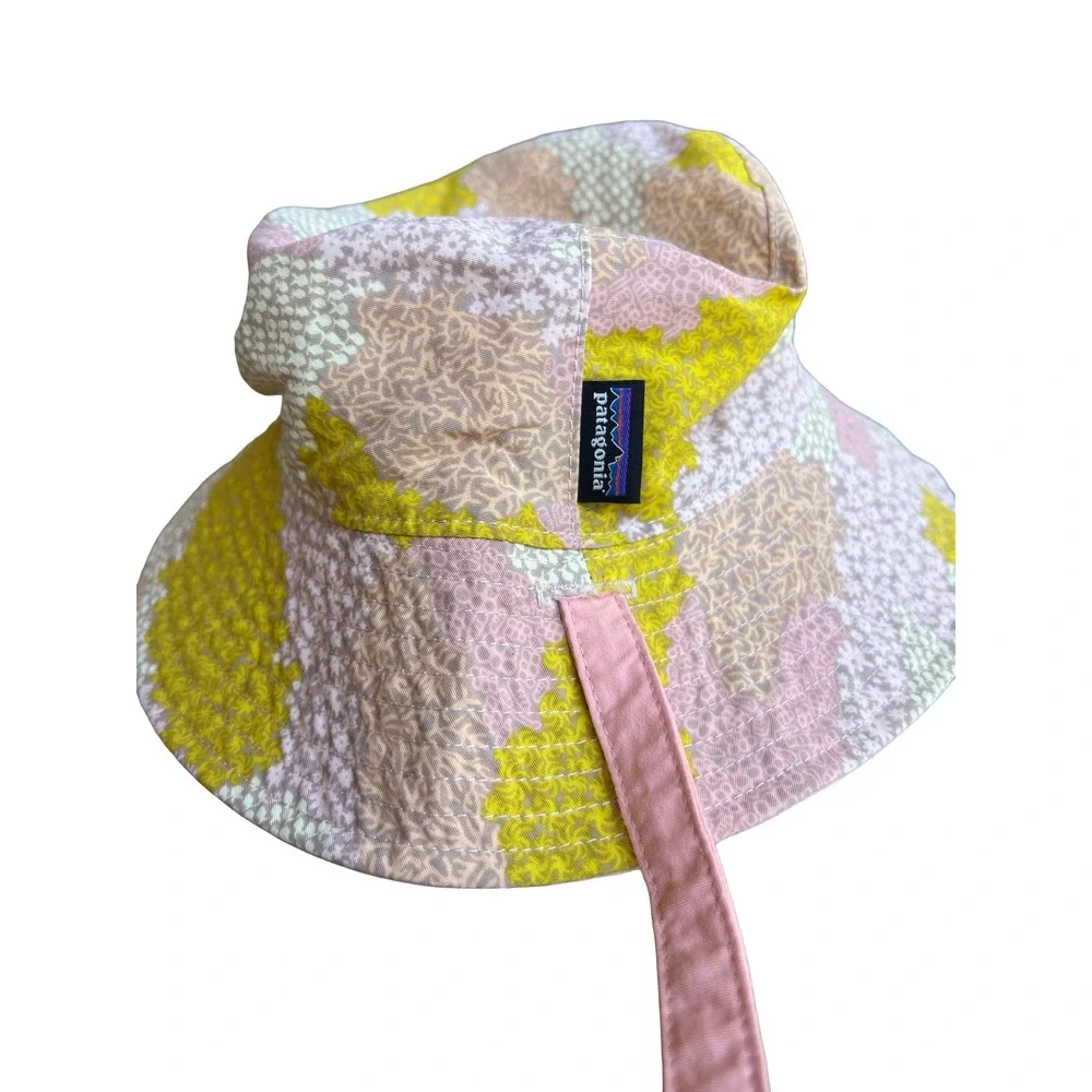 Patagonia Baby Sun Floppy Bucket Hat Pink Yellow Floral Fish Print Chin Strap